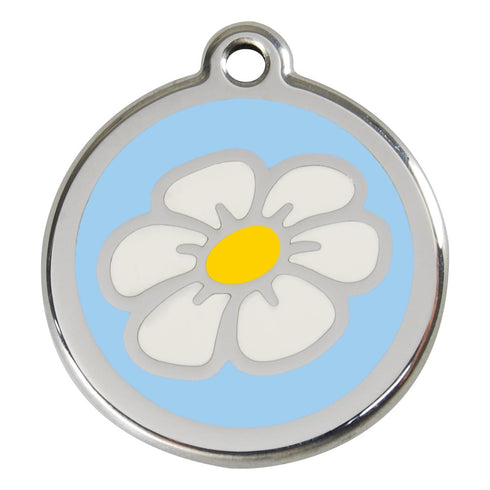 Stainless Steel And Enamel Daisy Light Blue Dog ID Tag