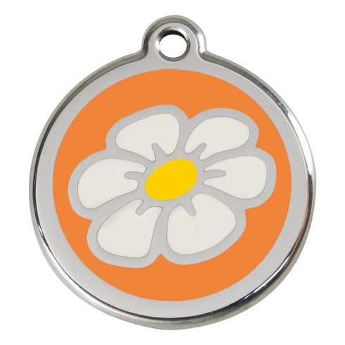 Stainless Steel And Enamel Daisy Orange Dog ID Tag