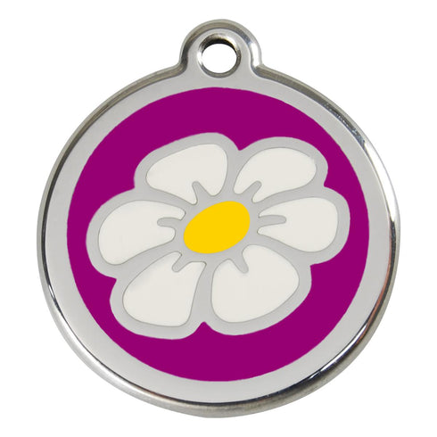 Stainless Steel And Enamel Daisy Purple Dog ID Tag
