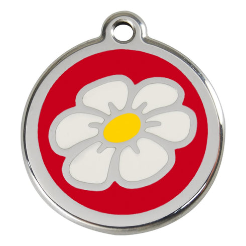 Stainless Steel And Enamel Daisy Red Dog ID Tag