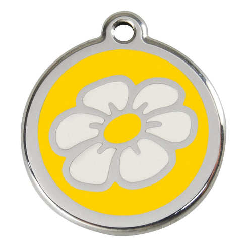 Stainless Steel And Enamel Daisy Yellow Dog ID Tag