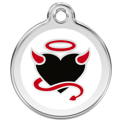 Stainless Steel And Enamel Devil White Dog ID Tag