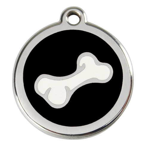 Stainless Steel And Enamel Diagonal Bone Black Dog ID Tag