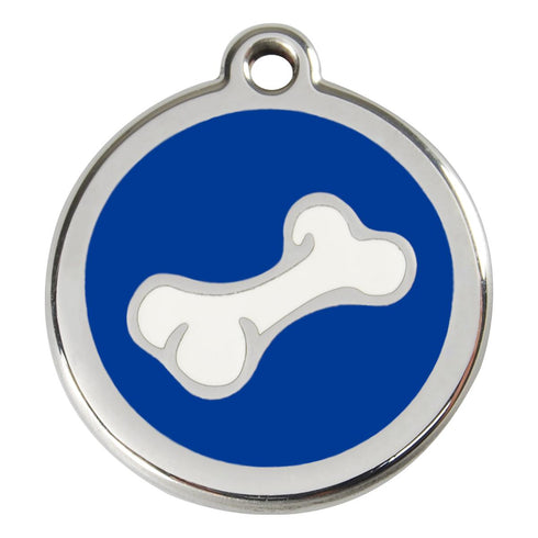 Stainless Steel And Enamel Diagonal Bone Dark Blue Dog ID Tag
