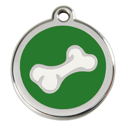 Stainless Steel And Enamel Diagonal Bone Green Dog ID Tag
