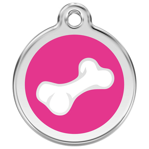Stainless Steel And Enamel Diagonal Bone Hot Pink Dog ID Tag