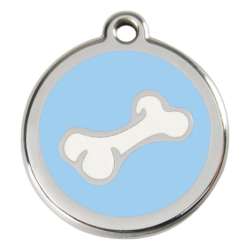 Stainless Steel And Enamel Diagonal Bone Light Blue Dog ID Tag