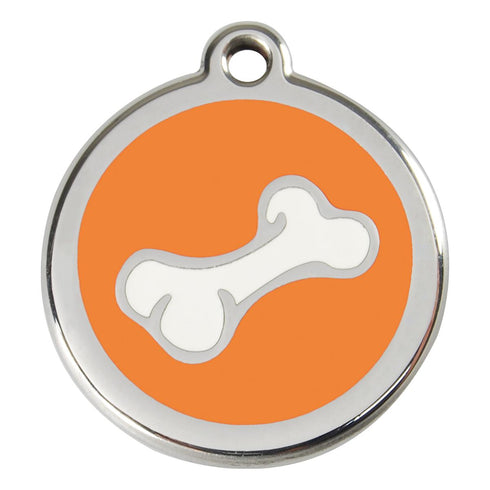 Stainless Steel And Enamel Diagonal Bone Orange Dog ID Tag