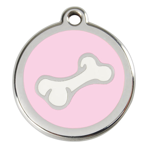 Stainless Steel And Enamel Diagonal Bone Pink Dog ID Tag
