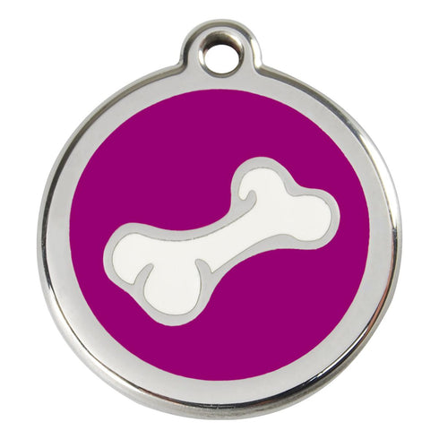 Stainless Steel And Enamel Diagonal Bone Purple Dog ID Tag