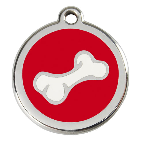 Stainless Steel And Enamel Diagonal Bone Red Dog ID Tag