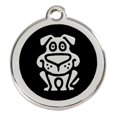 Stainless Steel And Enamel Dog Black Dog ID Tag