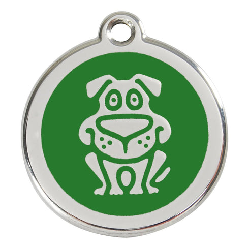Stainless Steel And Enamel Dog Green Dog ID Tag