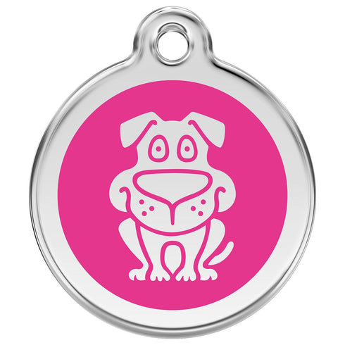 Stainless Steel And Enamel Dog Hot Pink Dog ID Tag