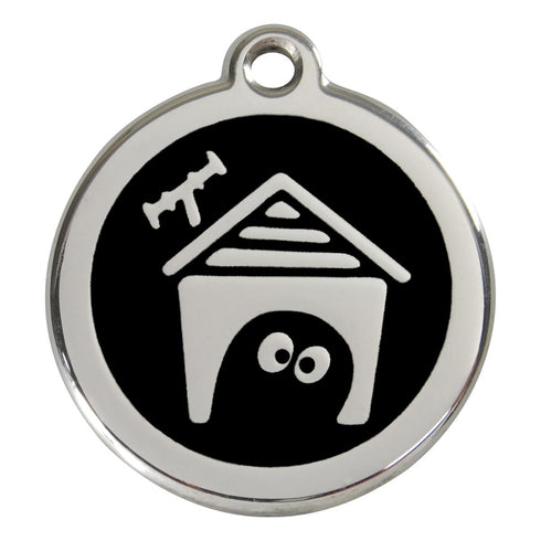 Stainless Steel And Enamel Dog House Black Dog ID Tag