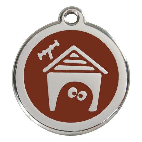 Stainless Steel And Enamel Dog House Brown Dog ID Tag