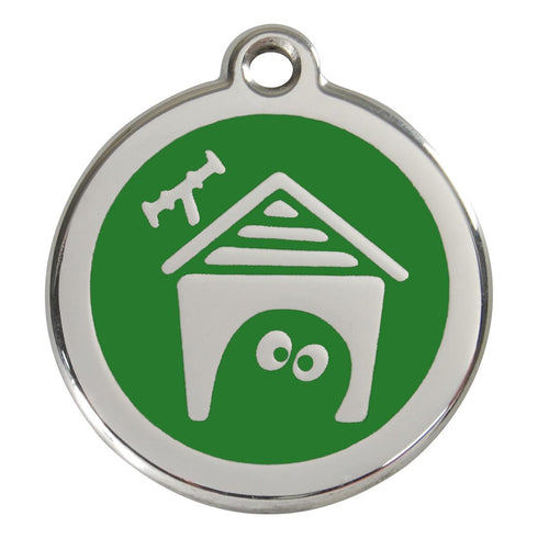 Stainless Steel And Enamel Dog House Green Dog ID Tag
