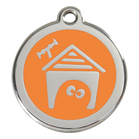 Stainless Steel And Enamel Dog House Orange Dog ID Tag