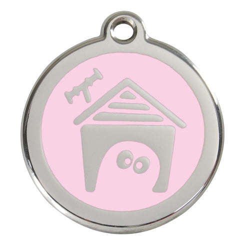 Stainless Steel And Enamel Dog House Pink Dog ID Tag