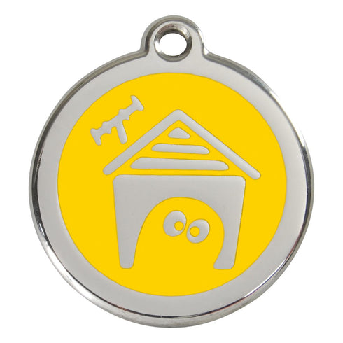 Stainless Steel And Enamel Dog House Yellow Dog ID Tag