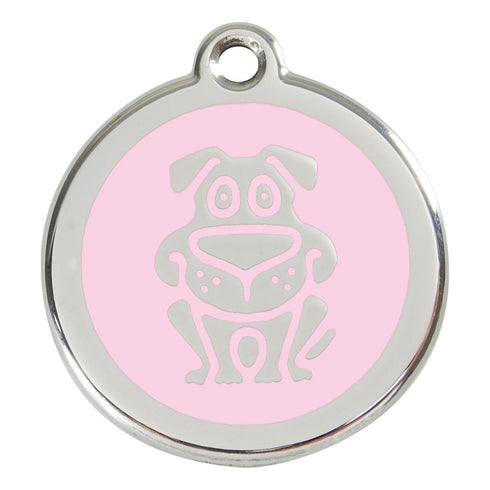 Stainless Steel And Enamel Dog Pink Dog ID Tag