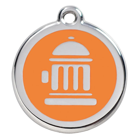 Stainless Steel And Enamel Fire Hydrant Orange Dog ID Tag