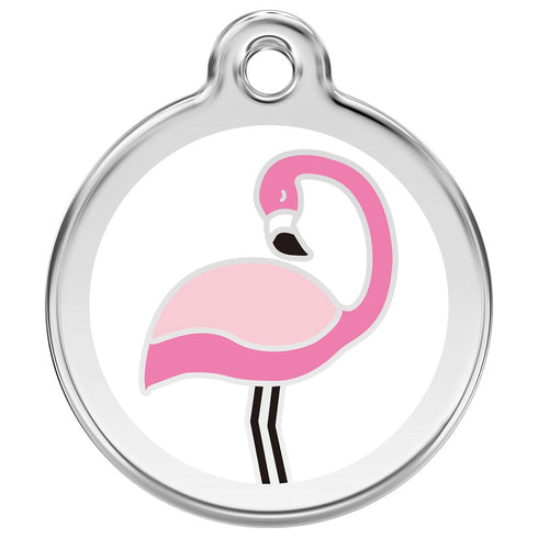 Stainless Steel And Enamel Flamingo Dog ID Tag