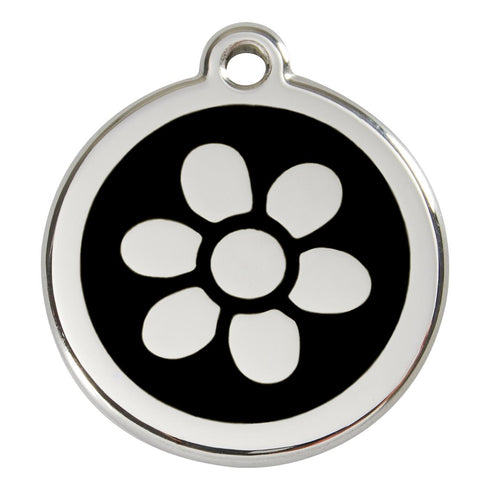 Stainless Steel And Enamel Flower Black Dog ID Tag