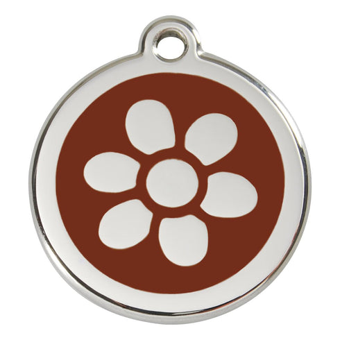 Stainless Steel And Enamel Flower Brown Dog ID Tag