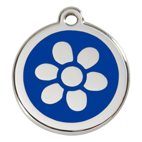 Stainless Steel And Enamel Flower Dark Blue Dog ID Tag