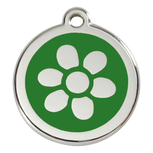 Stainless Steel And Enamel Flower Green Dog ID Tag