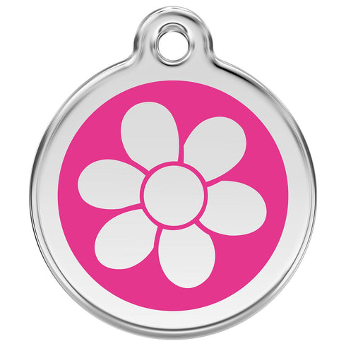Stainless Steel And Enamel Flower Hot Pink Dog ID Tag