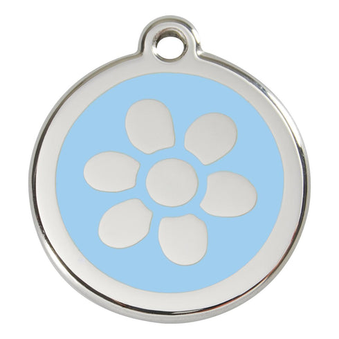 Stainless Steel And Enamel Flower Light Blue Dog ID Tag