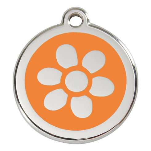 Stainless Steel And Enamel Flower Orange Dog ID Tag