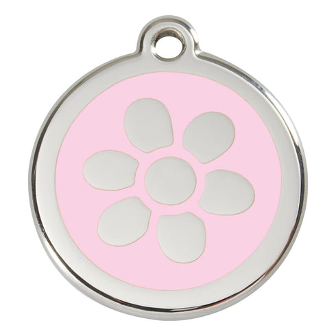 Stainless Steel And Enamel Flower Pink Dog ID Tag