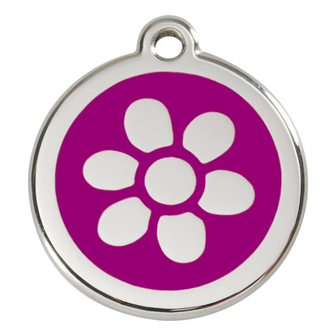 Stainless Steel And Enamel Flower Purple Dog ID Tag