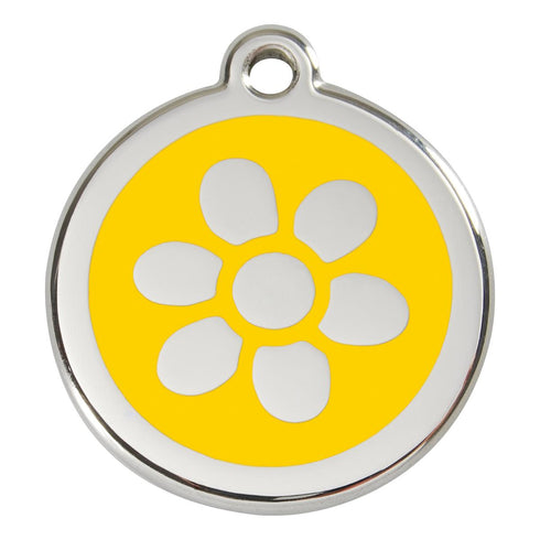 Stainless Steel And Enamel Flower Yellow Dog ID Tag
