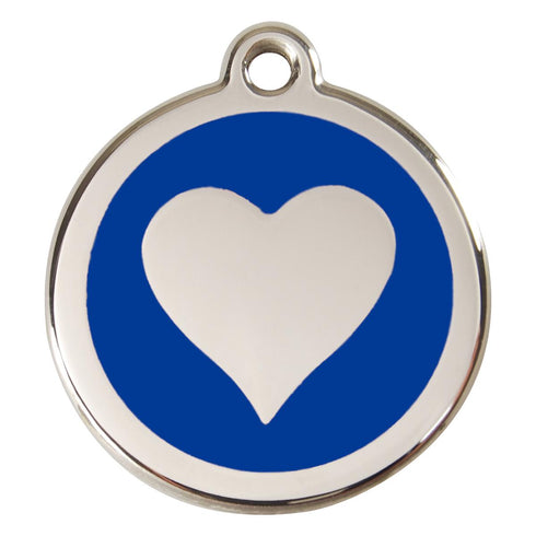 Stainless Steel And Enamel Heart Dark Blue Dog ID Tag