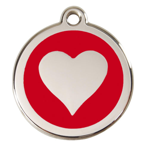 Stainless Steel And Enamel Heart Red Dog ID Tag