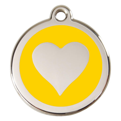 Stainless Steel And Enamel Heart Yellow Dog ID Tag