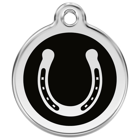 Stainless Steel And Enamel Horseshoe Black Dog ID Tag