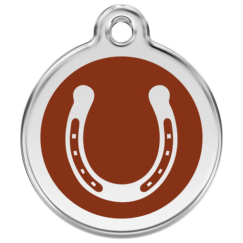 Stainless Steel And Enamel Horseshoe Brown Dog ID Tag