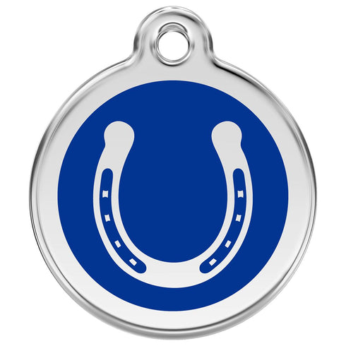 Stainless Steel And Enamel Horseshoe Dark Blue Dog ID Tag
