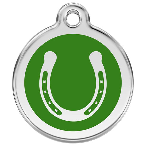 Stainless Steel And Enamel Horseshoe Green Dog ID Tag