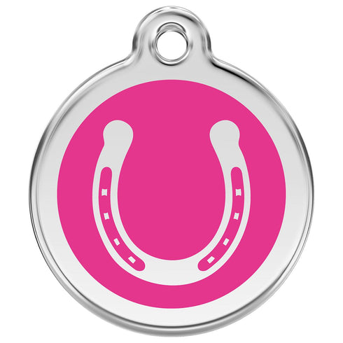 Stainless Steel And Enamel Horseshoe Hot Pink Dog ID Tag