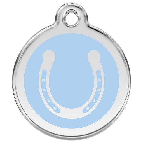 Stainless Steel And Enamel Horseshoe Light Blue Dog ID Tag