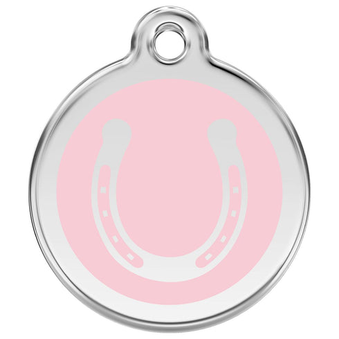 Stainless Steel And Enamel Horseshoe Pink Dog ID Tag