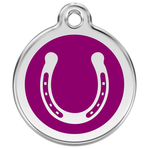 Stainless Steel And Enamel Horseshoe Purple Dog ID Tag