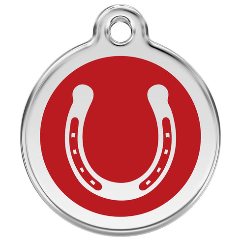 Stainless Steel And Enamel Horseshoe Red Dog ID Tag
