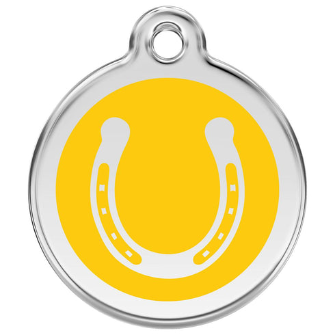 Stainless Steel And Enamel Horseshoe Yellow Dog ID Tag